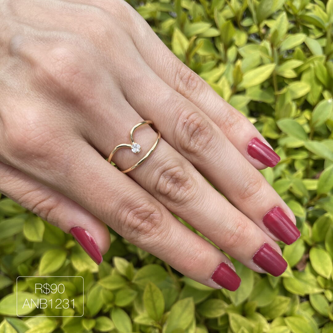 Anel Fio Duplo c/ Ponto de Luz Cristal Liso Dourado